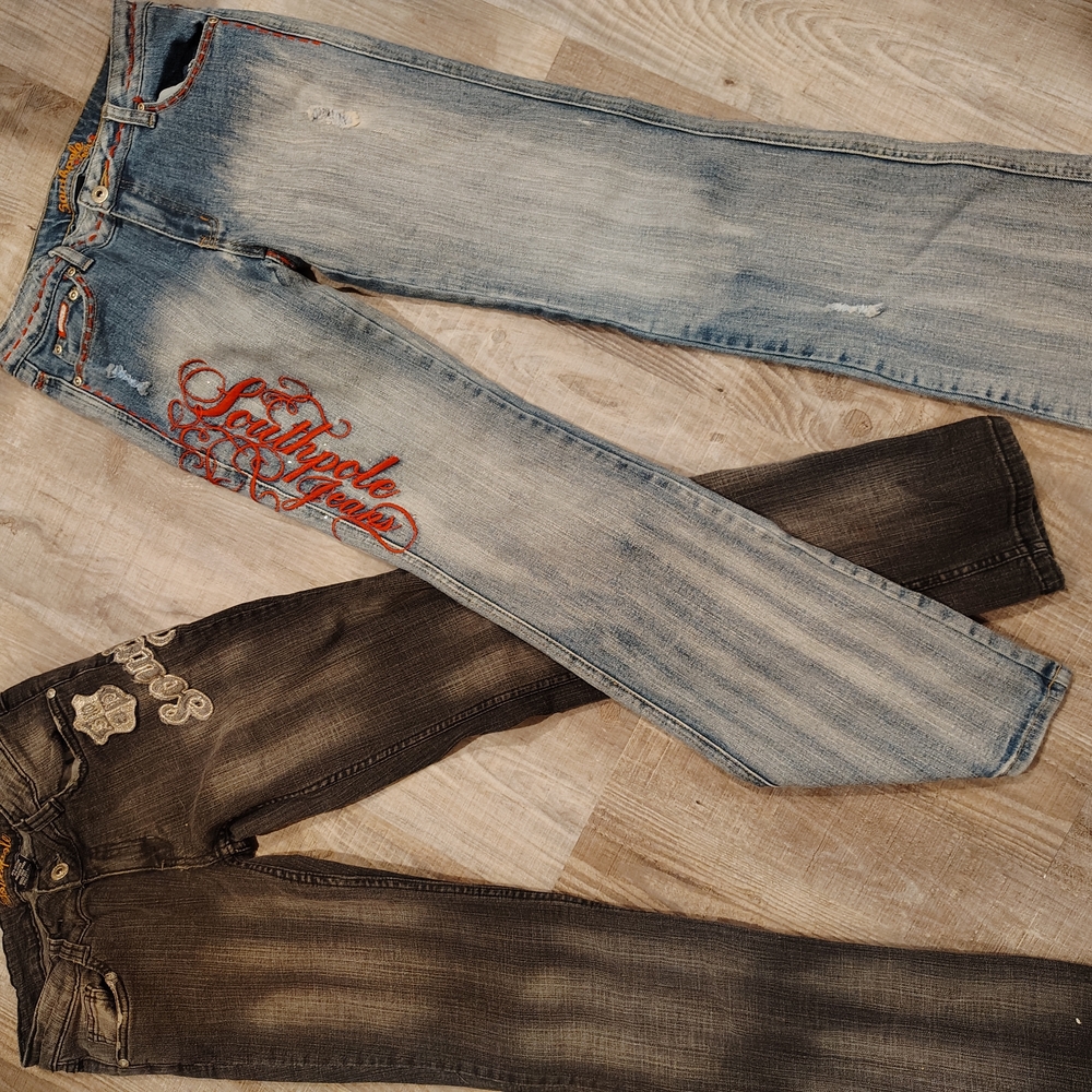 South Pole Embroidered Denim Jeans Set - Light Blue and Dark Gray